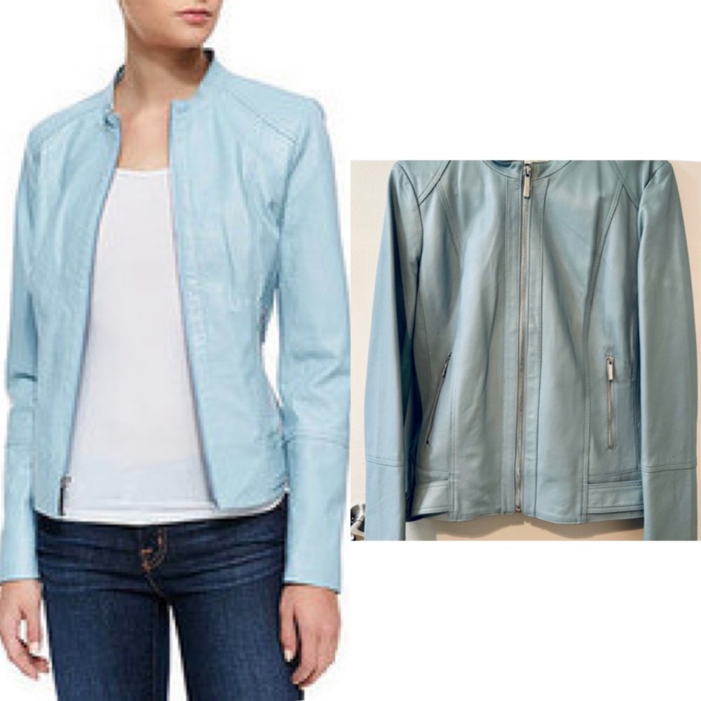 Neiman Marcus Sky Blue Leather Jacket